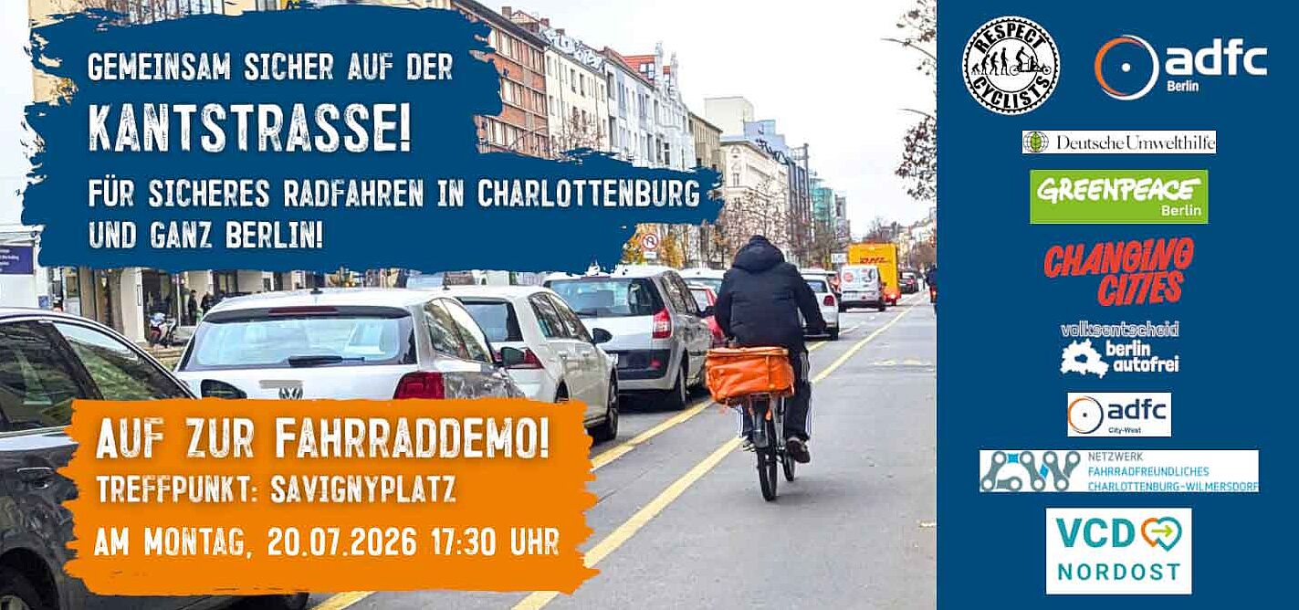 Kantstraße Radweg Radweg der links durch parkende Autos abgegrenzt wird