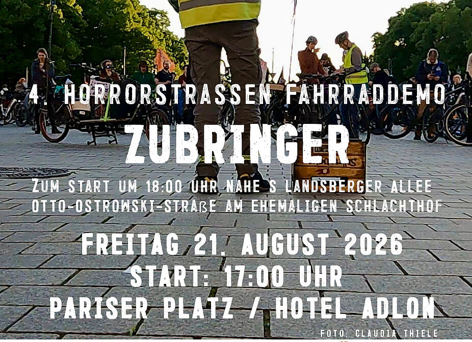 Sharepic für den Zubringer zur 4. Horrorstraßendemo am 21.08.2026 um 17 Uhr ab Brandenburger Tor, Pariser Platz, vor dem Hotel Adlon Sharepic für einen Zubringer zur 4. Horrorstraßendemo am 21.08.2026