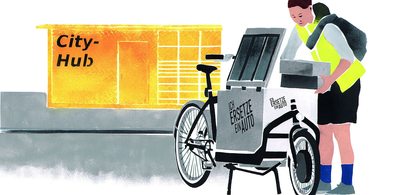 City Hub Lastenrad Wirtschafts- und Lieferverkehr wachsen: Setzt Berlin auf klimafreundlichen Transport, kann die Stadt den Verkehrsanstieg bewältigen.