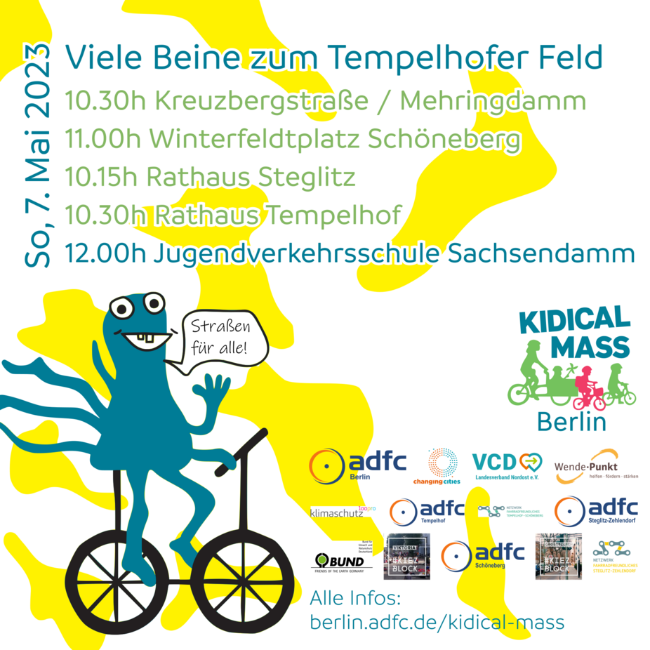Froctopus auf verschiedenen KidicalMass KinderfahrraddemoRouten