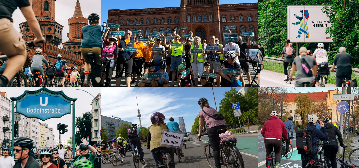 Mach mit Übersichtsartikel radzeit 1/2026 Kollage aus Bildern von Fahrrad-Demos