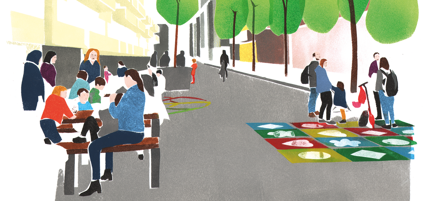Innorad_Superblocks Aus raus, Leben rein. Paris, Wien, Madrid zeigen bereits: Wer den Kfz-Verkehr aktiv einschränkt, schafft mehr Lebensqualität für alle.