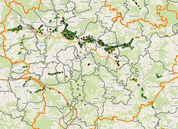Übersicht der Messpunkte im Landkreis Göppingen Übersicht der Messpunkte im Landkreis Göppingen