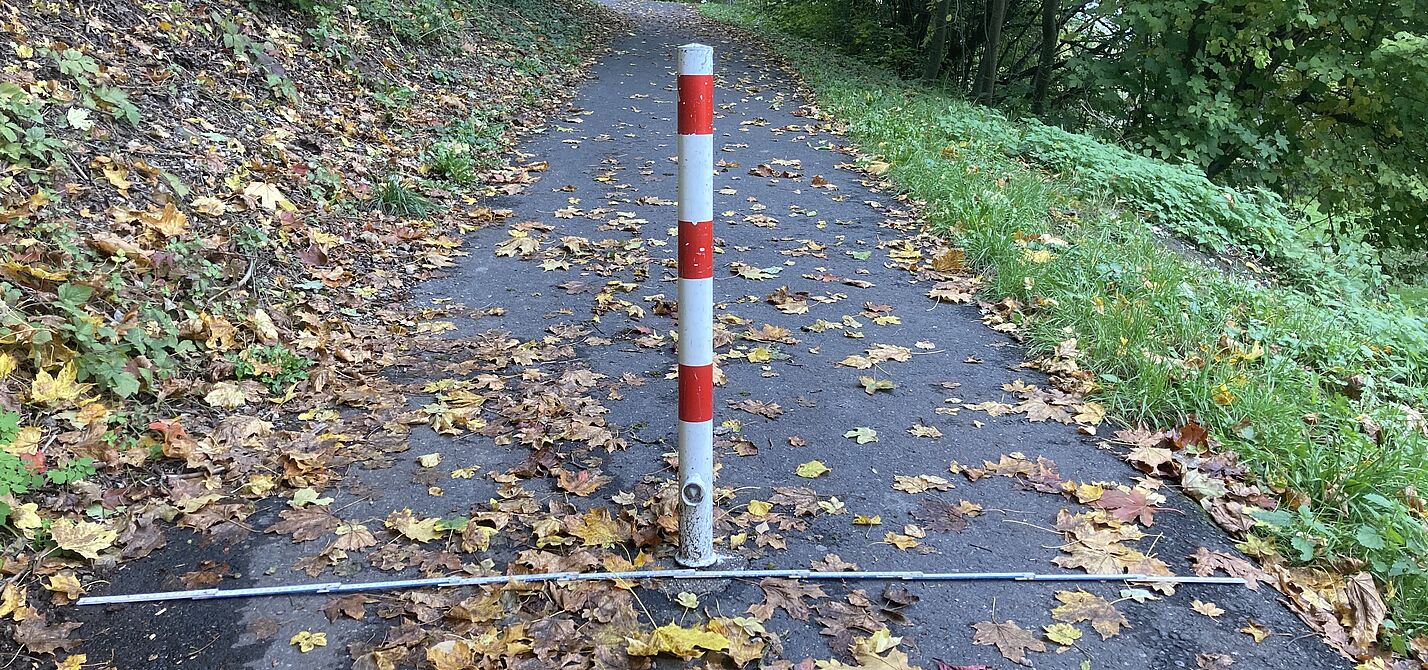 Poller mittig auf dem asphalierten Radweg