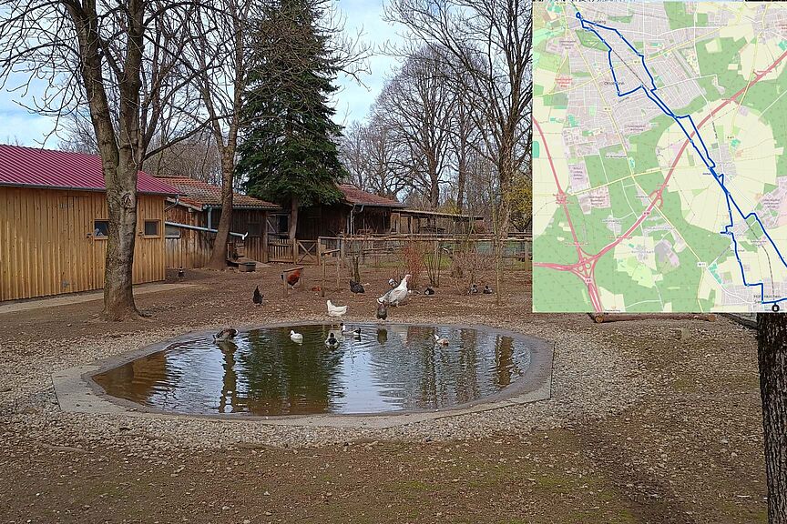 Teich im Umweltgarten Umweltgarten mit Teich und Karte