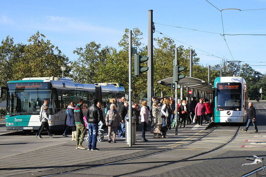 Mobilitätsesetz Brandenburg Eine Haltestelle für Bus und Bahn in Potsdam.