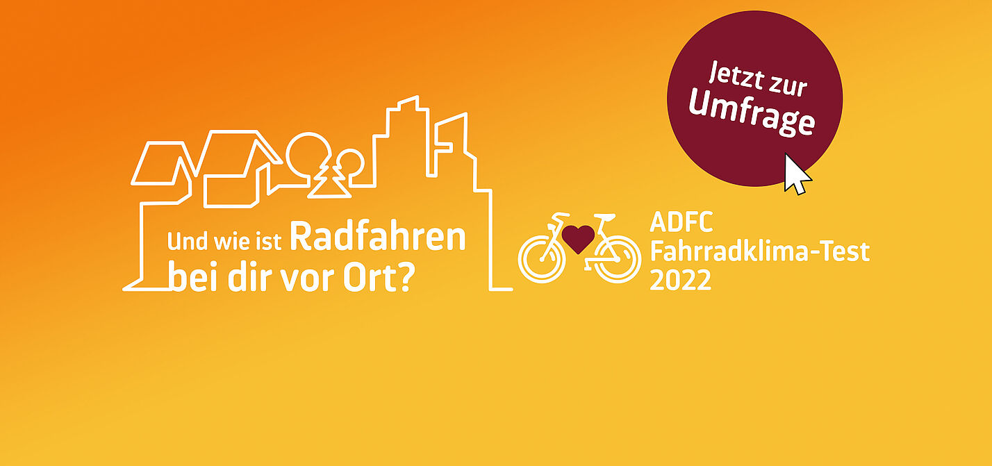 ADFC-Fahrradklima-Test 2022 startet Logo mit Button zur Umfrage