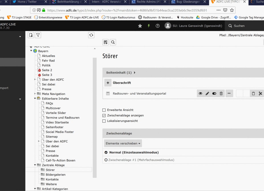 Störer in zentraler Ablage anlegen - Anleitung ADFC Gliederungswebsites Störer in zentraler Ablage anlegen - GIF-Anleitung ADFC Gliederungswebsites
