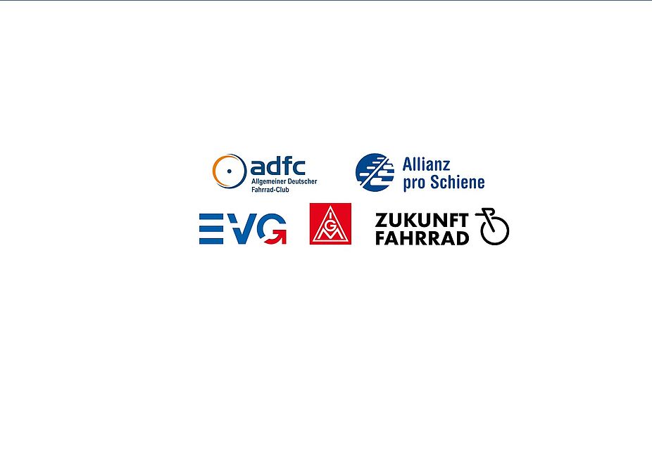 Bündnis: Logos von ADFC, ApS, EVG, IG Metall und Zukunft Fahrrad