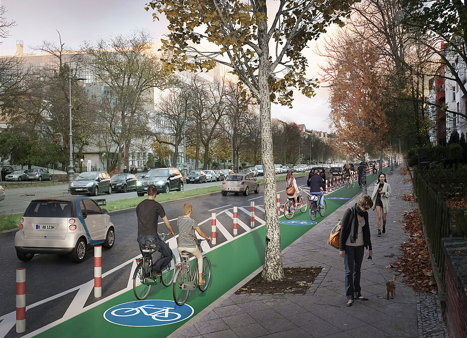 Visualisierung 2 Protected Bike Lanes Hasenheide, Berlin ADFC erklärt: „Protected Bike Lanes“ – Radfahren mit Schutz und Komfort