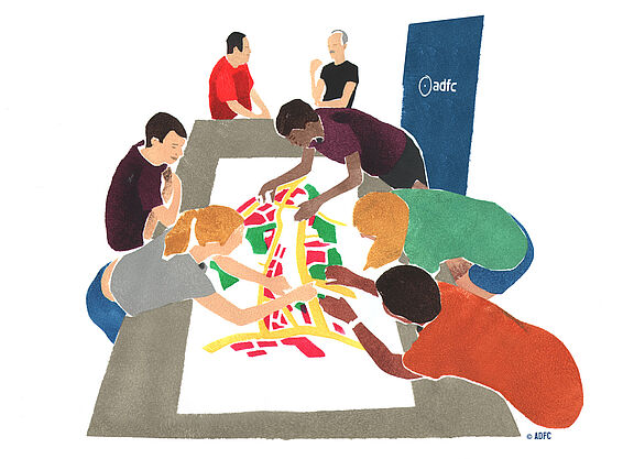 Einfach machen! Regelmäßige Strategie-Sitzungen des ADFC Langenhagen Gruppenarbeit Mapathon Illustration