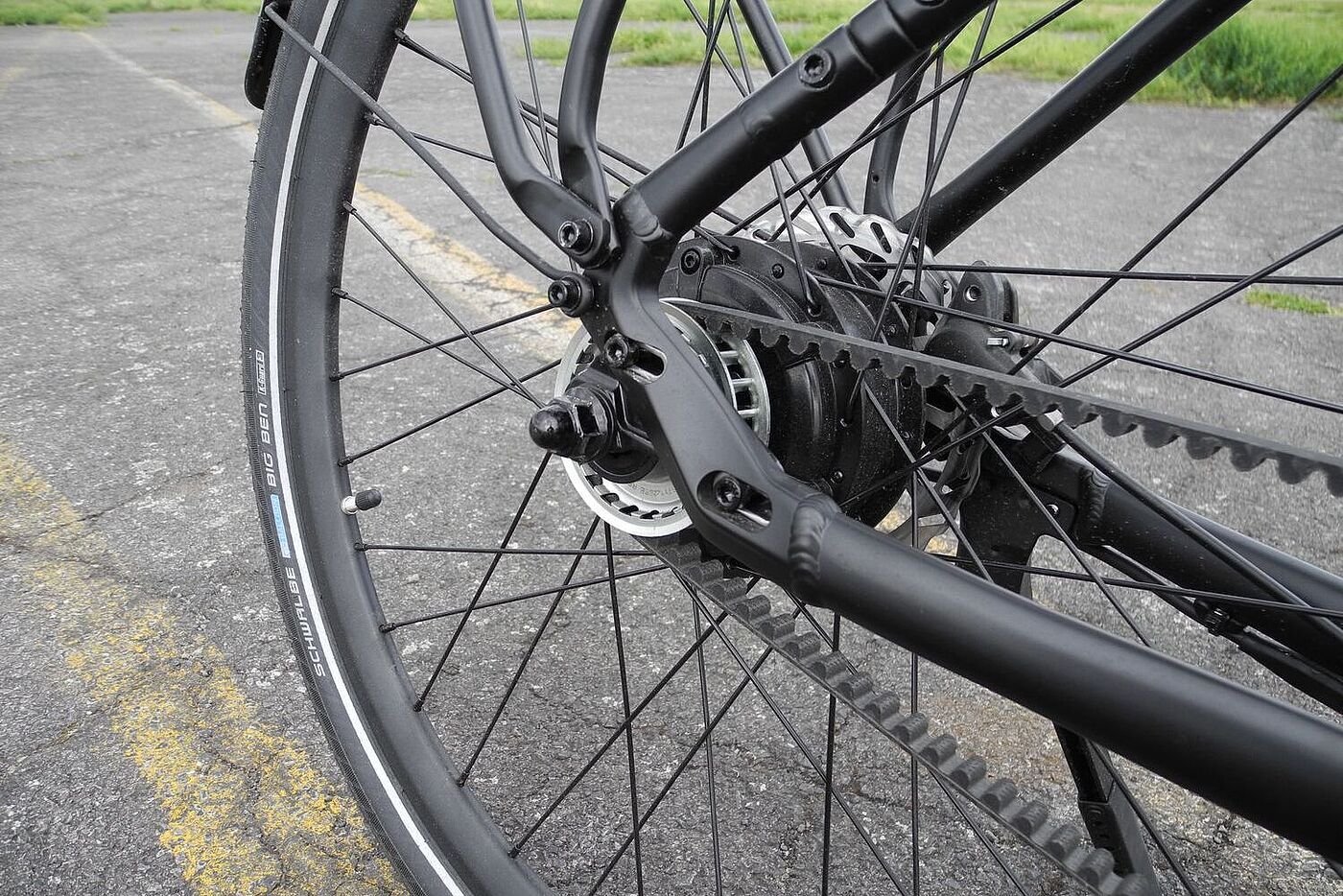 Aufnahme eines Carbonriemens am Fahrrad. 