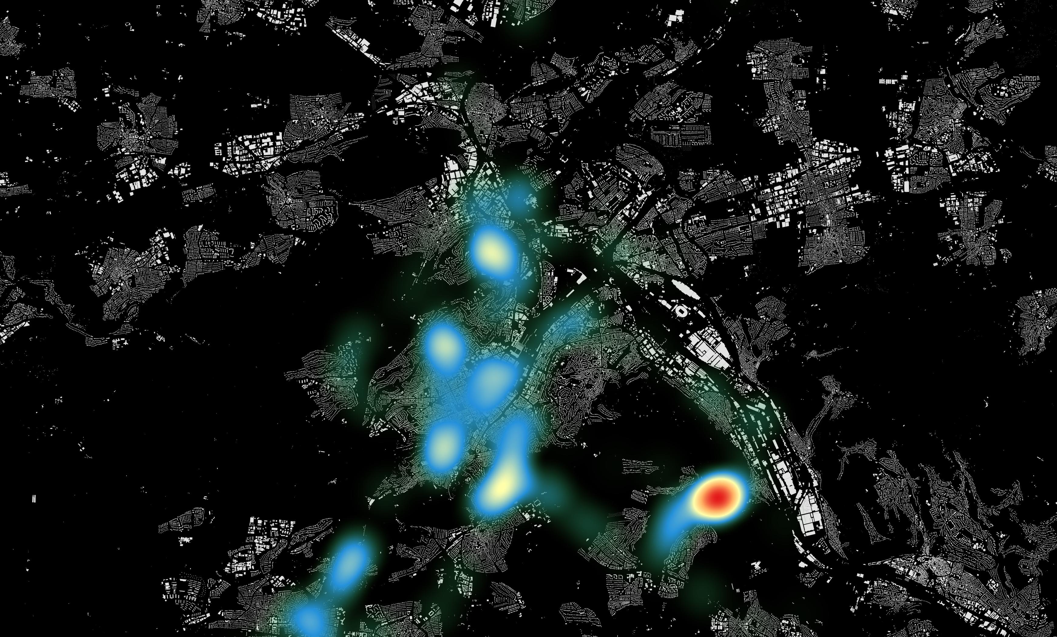 Visualisierung Projekt Cape Reviso: Die Heatmap zeigt, wo Radfahrende in Stuttgart besonders eng überholt werden.
